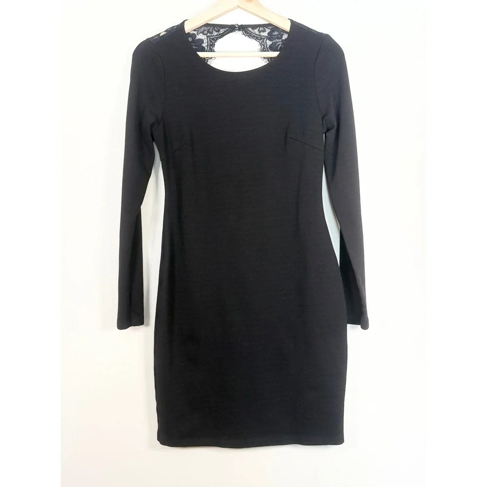 Lulus Black Y2K Lace Open Back Bodycon Mini Dress Long Sleeve Size M Cocktail